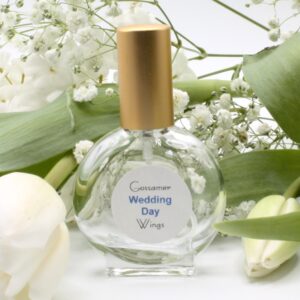 perfume bottle labeled with wedding day perfume
